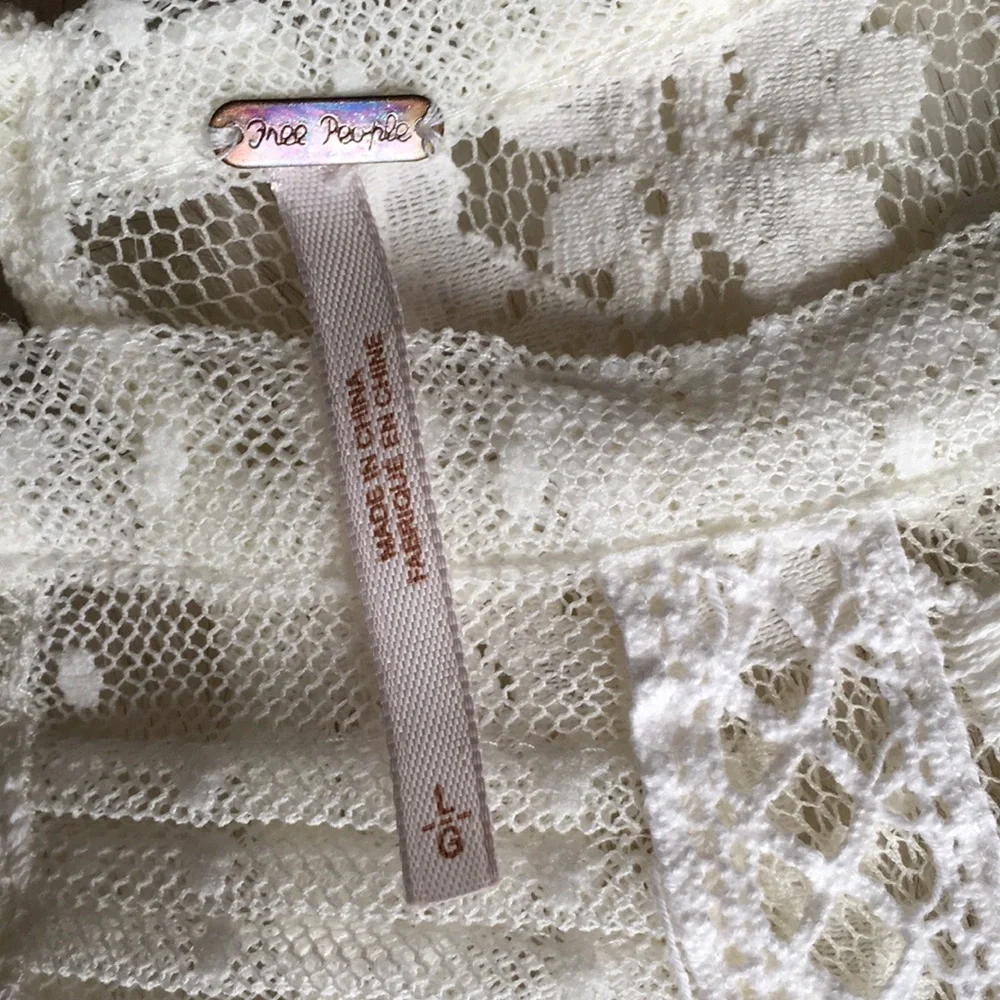FREE PEOPLE BOHO IVORY/OFF WHITE MODERN ROMANCE SHEER LACE TOP - Picture 7 of 13